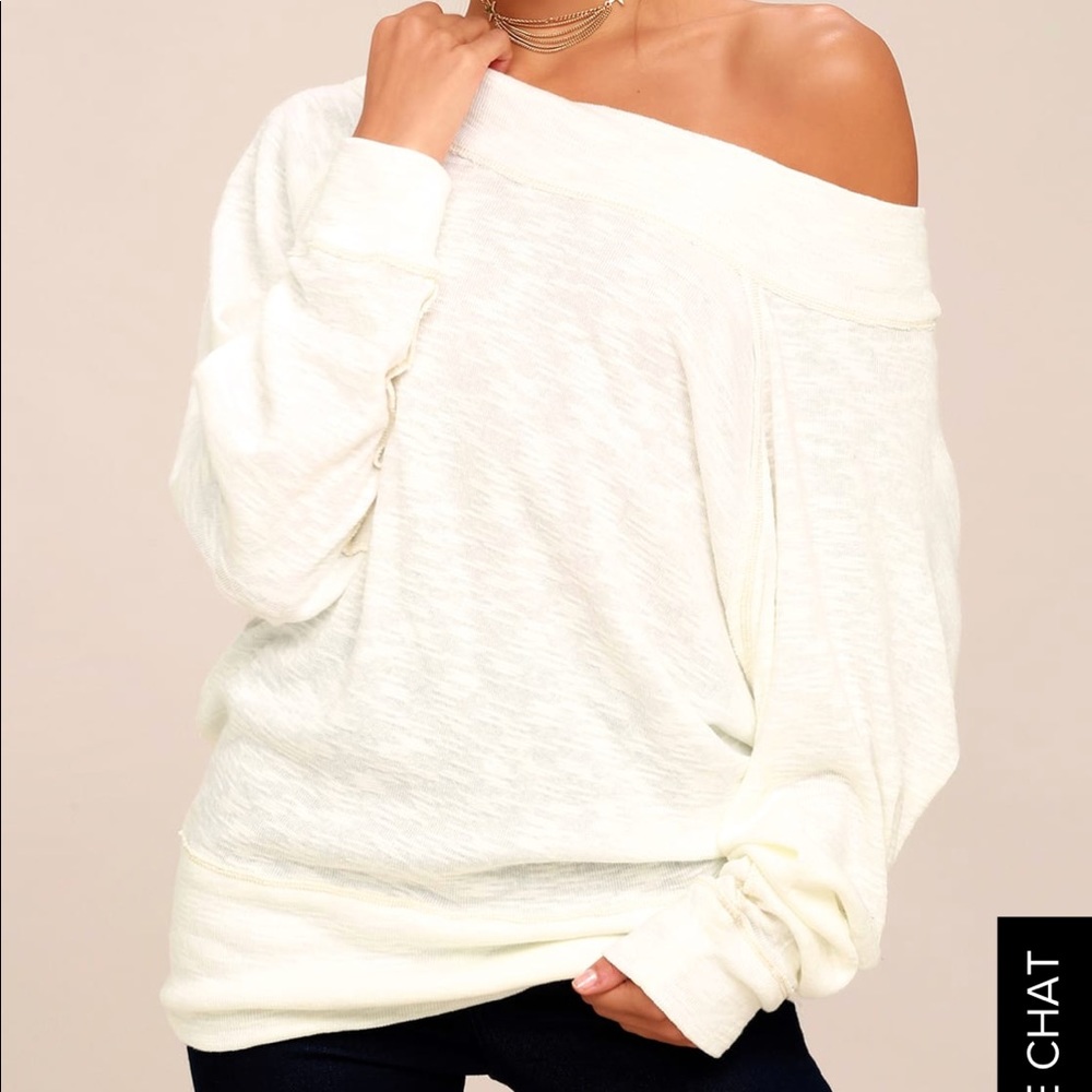 Free People White Off-the-Shoulder Sweater Top